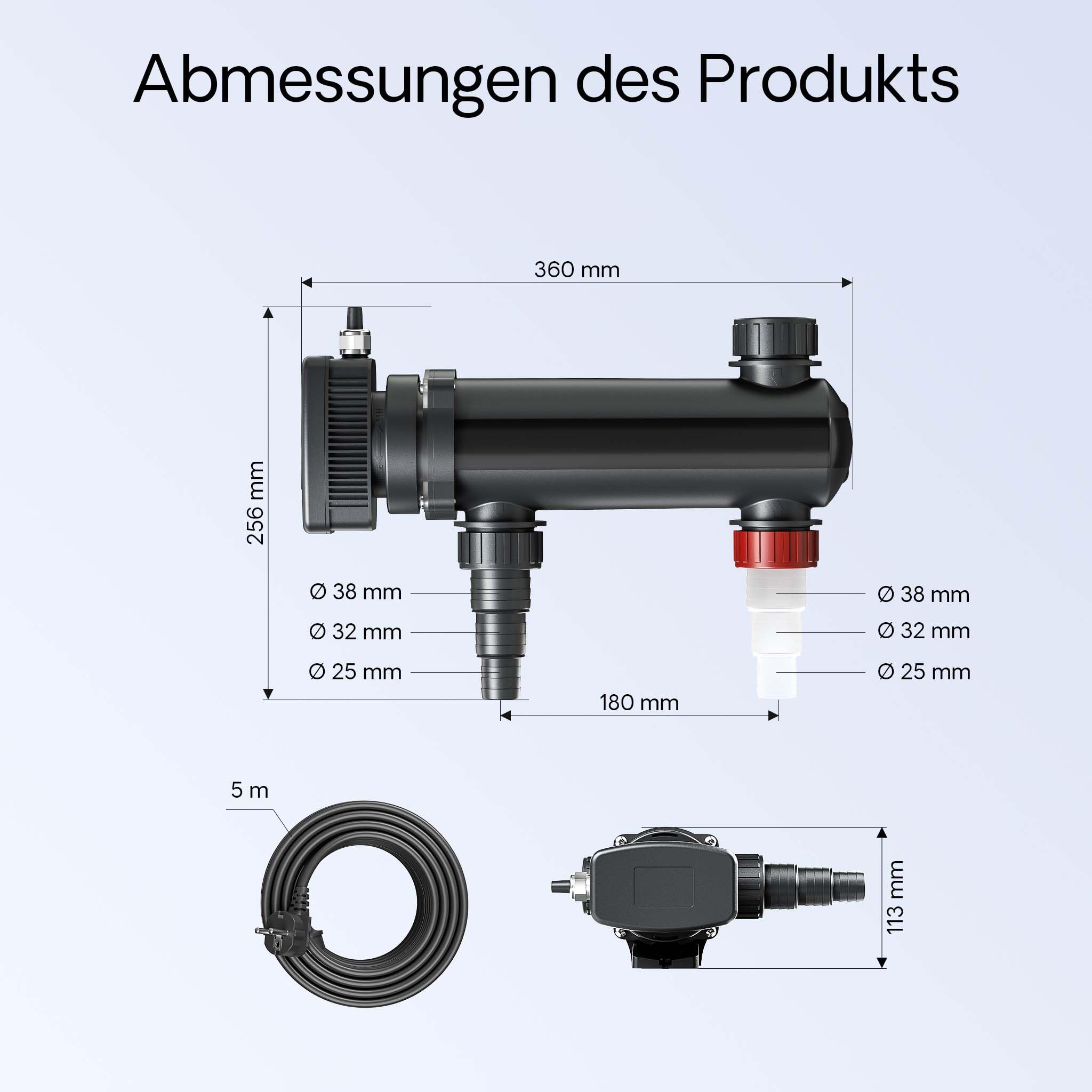 SunSun CUV-318 Teichklärer 3000 l/h / 18 W UVC Vorklärgerät für Teichfilter & Teichpumpe Wasserklärer mit UV-Lampe Lichtfilter zur Algenbekämpfung