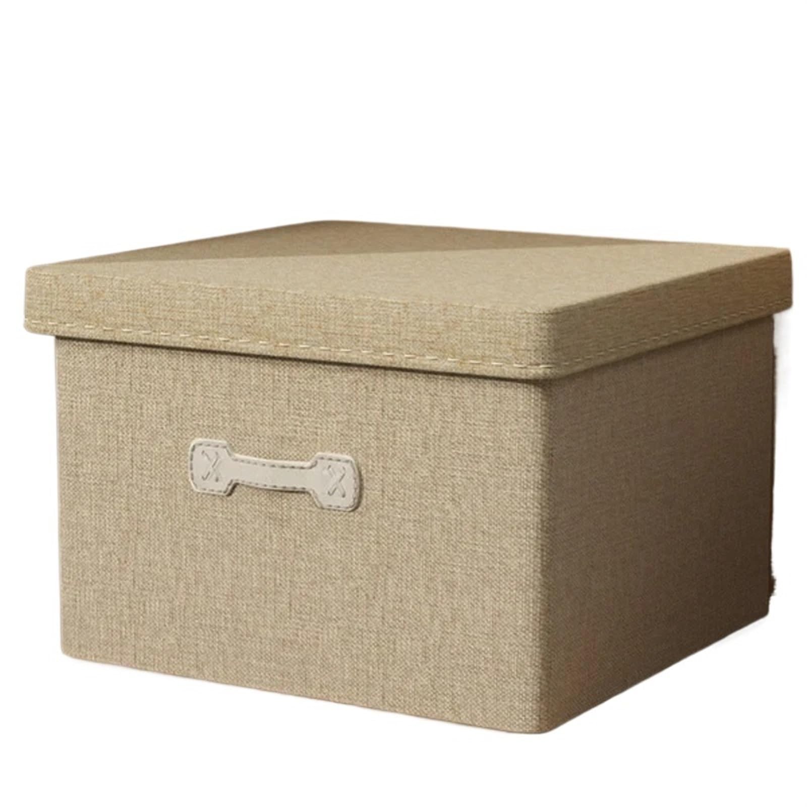 CGUOHU Linen Folding Storage Box With Lid Closet Drawer Clothes Sundries Quilts Organizer Laundry Basket For Wardrobe Storage(Wheat yellow,30L(40 30 25cm))