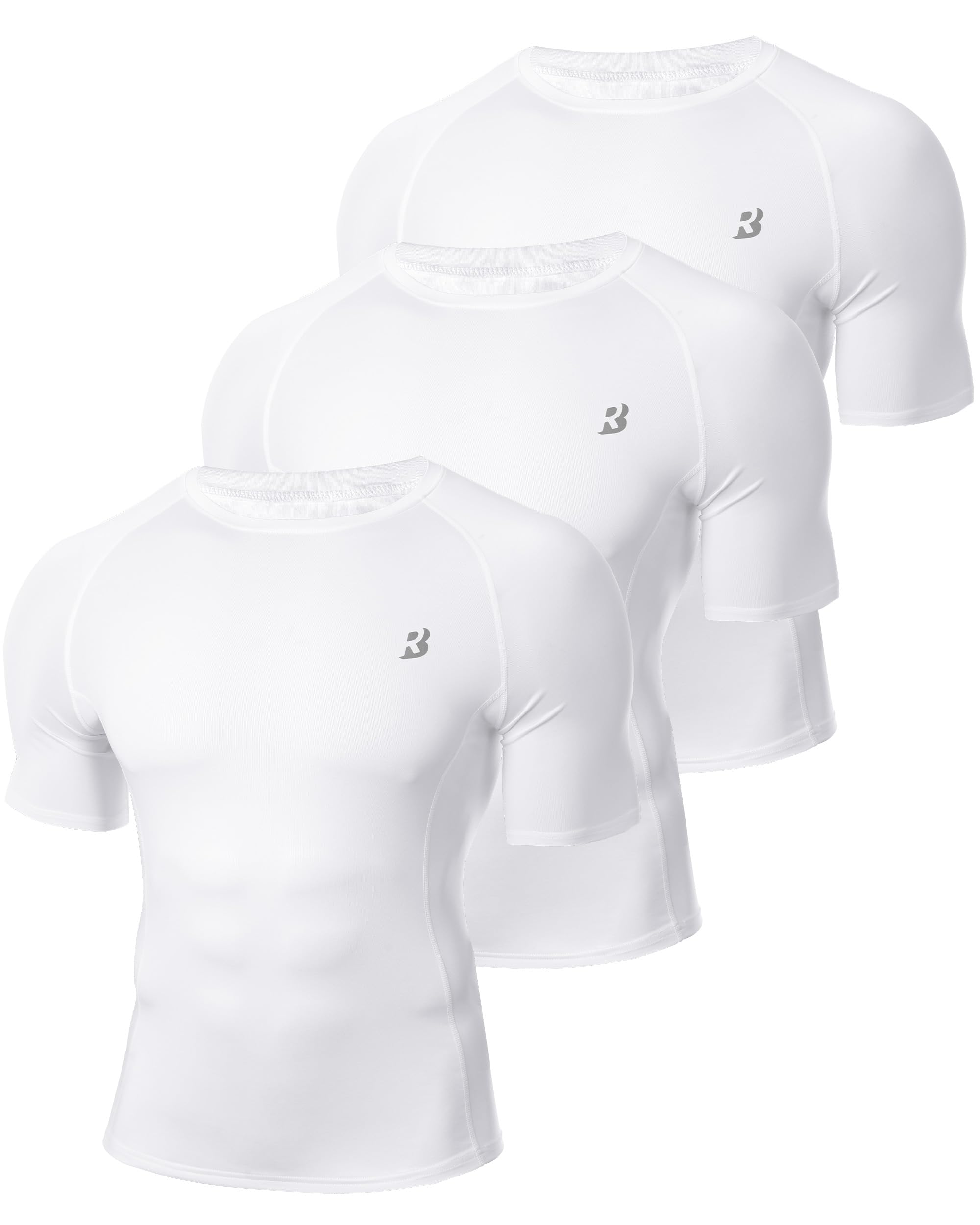 Roadbox 1er/3er Pack Kompressionsshirt Herren Kurzarm, Atmungsaktiv, Schnell Trocknend, Funktionsshirt für Fitness, Fußball & Outdoor