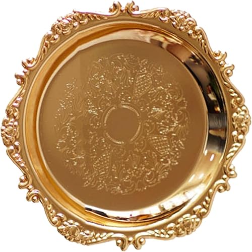 Plato redondo de fruta, bandeja de metal para servir alimentos, platos redondos vintage, bandeja de frutas, postre y pastel, disco decorativo para