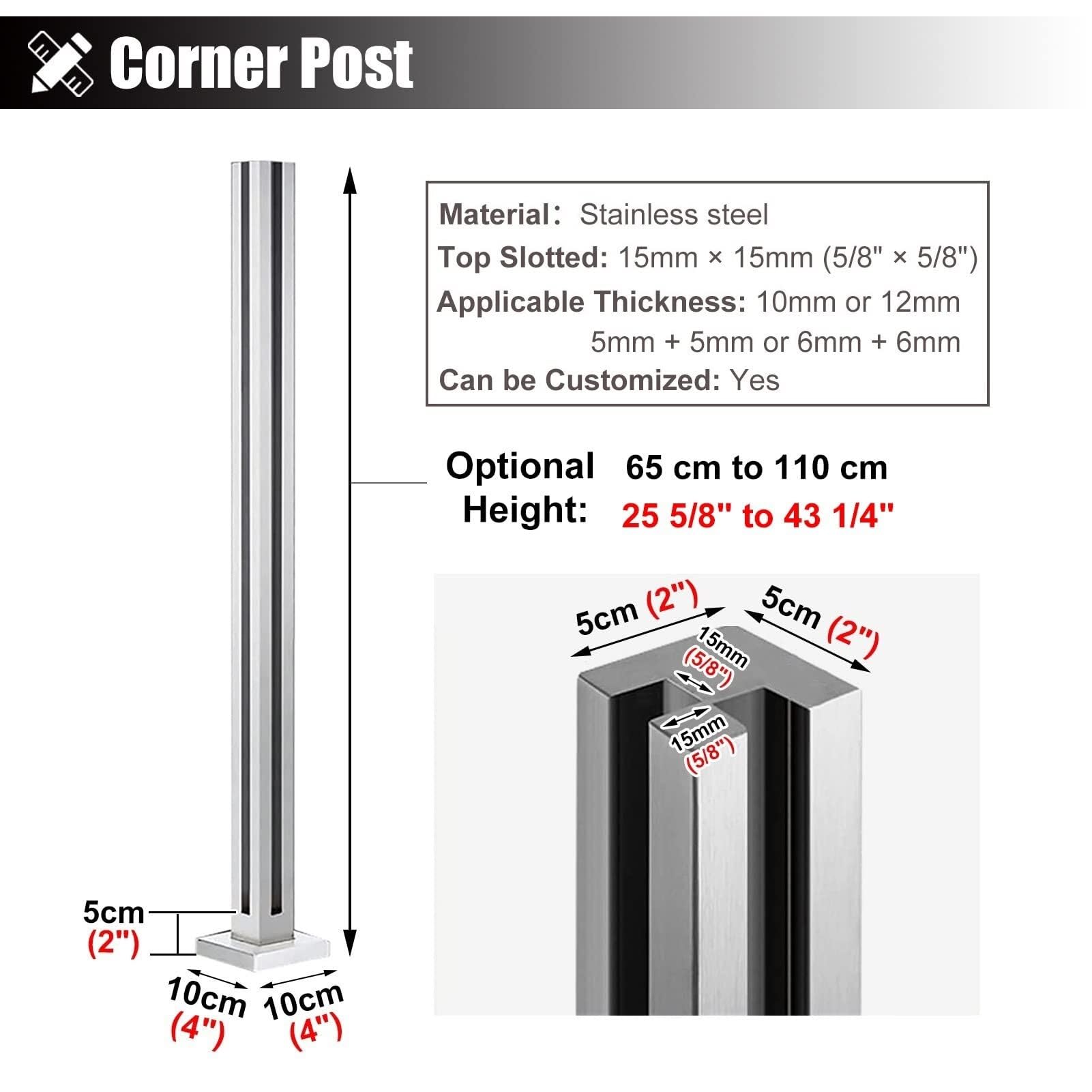 System słupków balustradowych ze stali nierdzewnej 304, zestaw balustrad na balkon, ogrodzenie patio, pasuje do paneli 10/12 mm 80 cm - i Ele Design