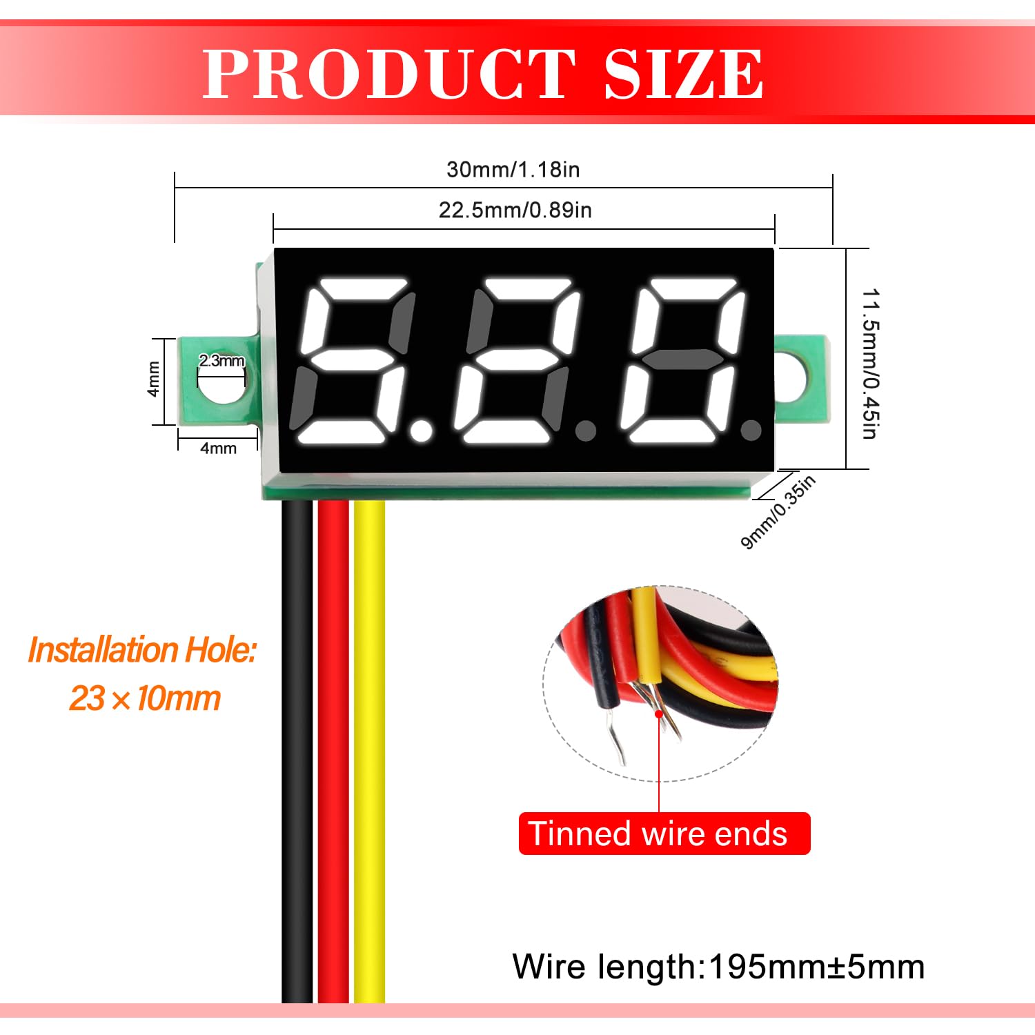 YIXISI Mini Voltmetro Digitale 0.28 Pollici 0-100V DC Tre Fili LED Display Bianco