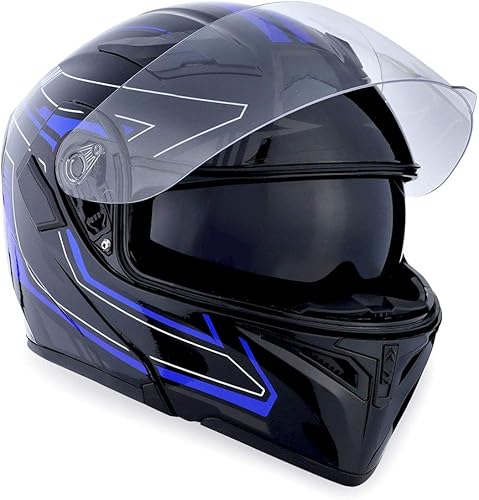 Miniatura 6 de 1Storm Casco modular de cara completa para motocicleta con doble visera abatible, protector solar HB89 Flecha Azul