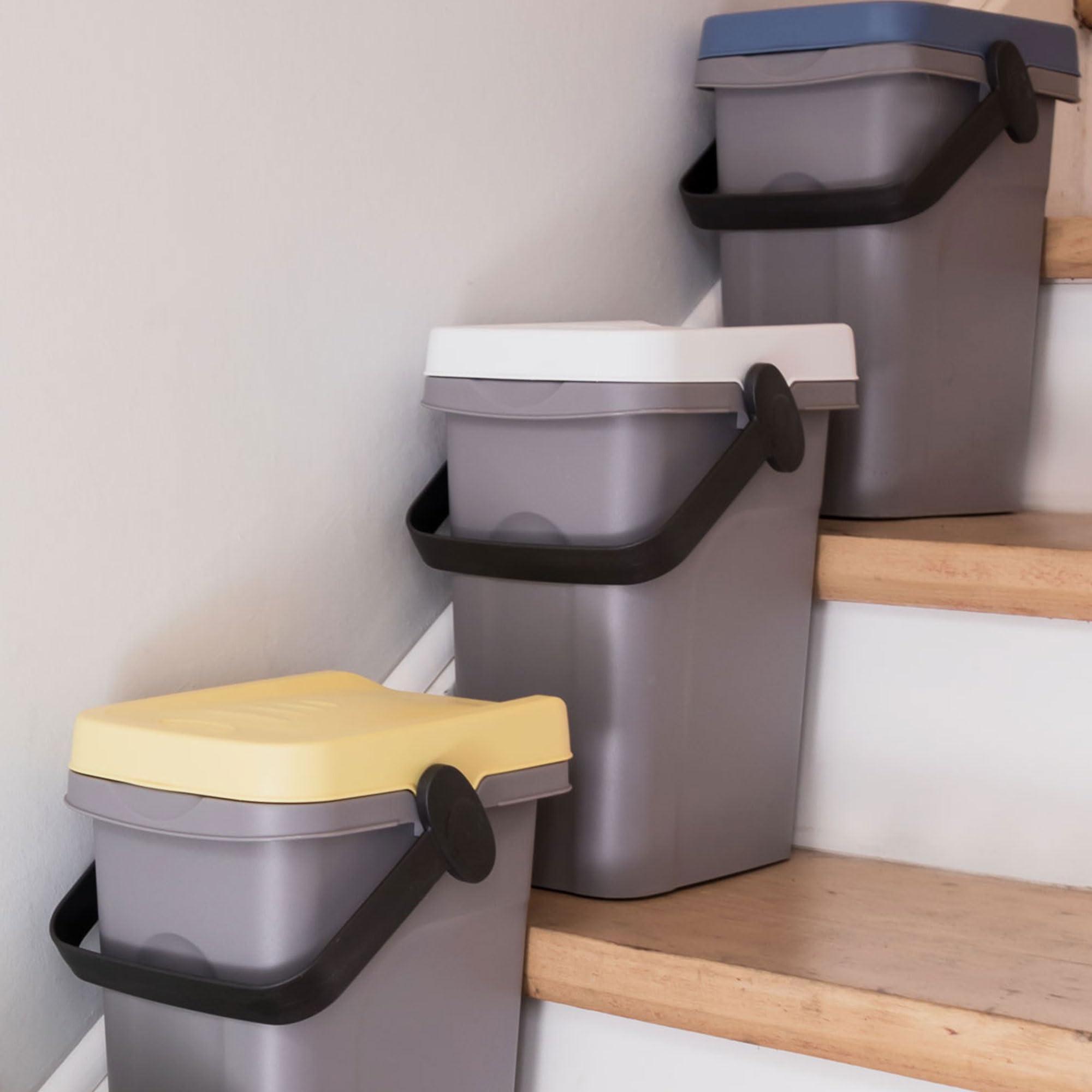 Kosz na pieluchy 3 x 7 litrów, bezzapachowy, niebiesko-żółty, biały, kosz na śmieci ekologiczny, mały, zamykany, kosz na kompost, kosz na odpady organiczne z pokrywką, mały kosz na śmieci z pokrywką,