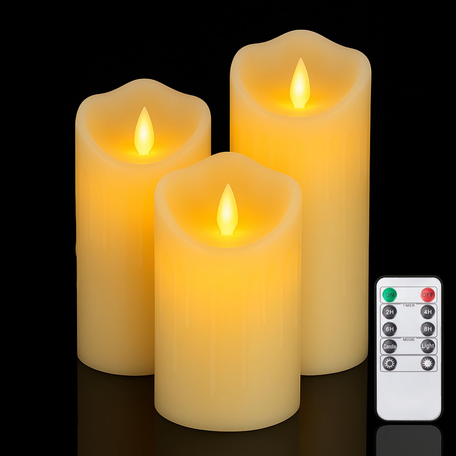 coku Dripping LED Pillar Candles Set of 3 – Smooth Ivory, Battery Operated, Flameless, Smokeless, Realistic Flickering Warm White Lights for Home Decor, Christmas, Diwali & Birthdays