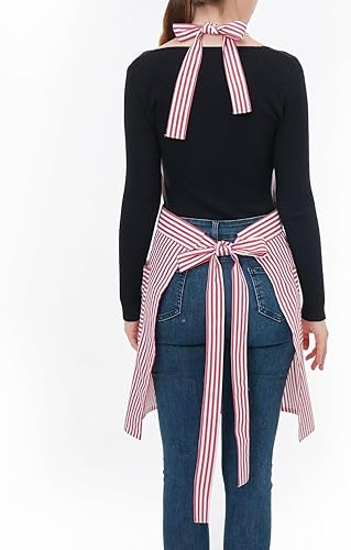 Miniatura 4 de Delantales de algodón para mujer con bolsillos, delantales de rayas suaves, perfectos para cocina, hornear y jardinería