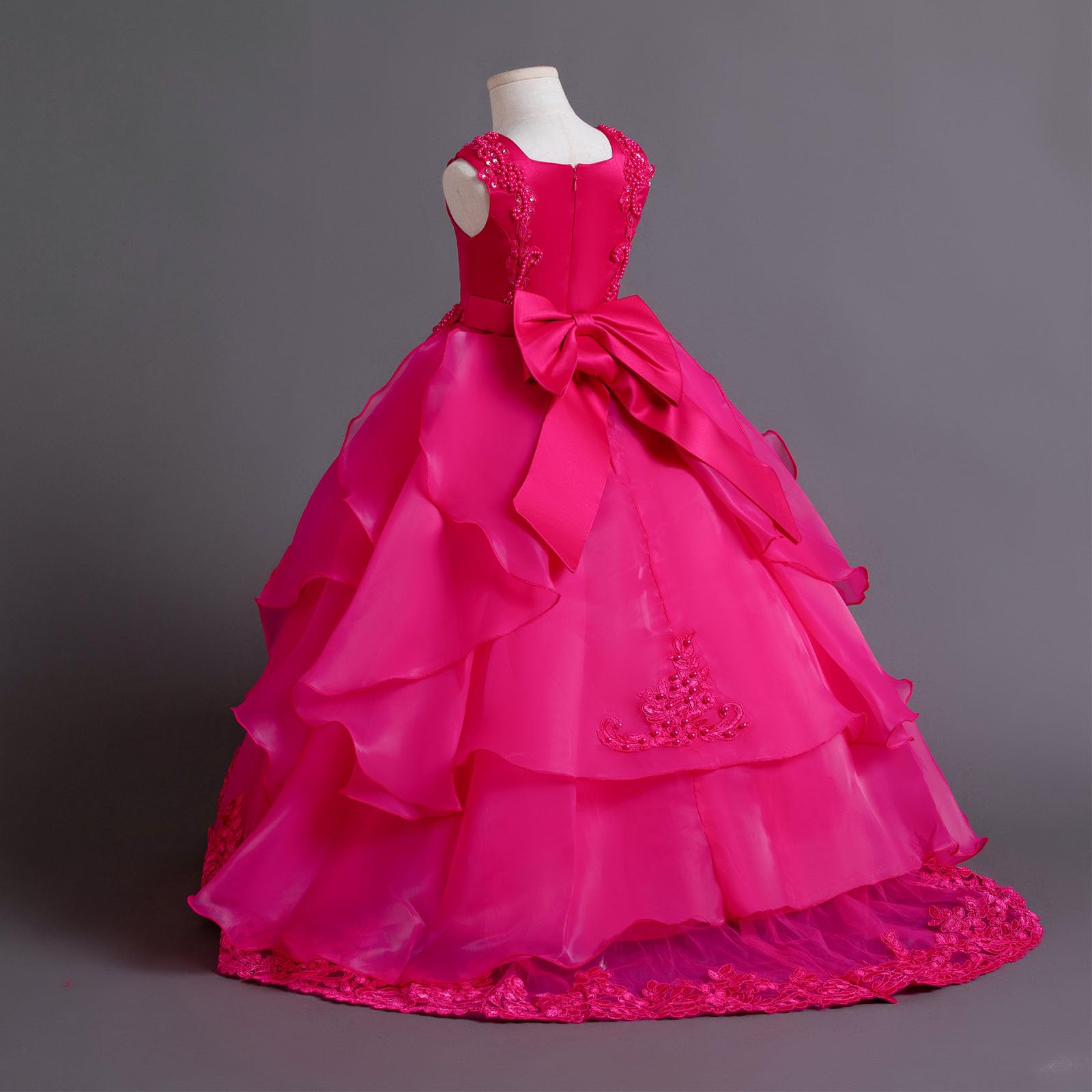 Vestito da principessa in tulle a forma di fiore, per damigella d'onore, comunione, festa di compleanno, concorso, maxi abito da ballo per bambini