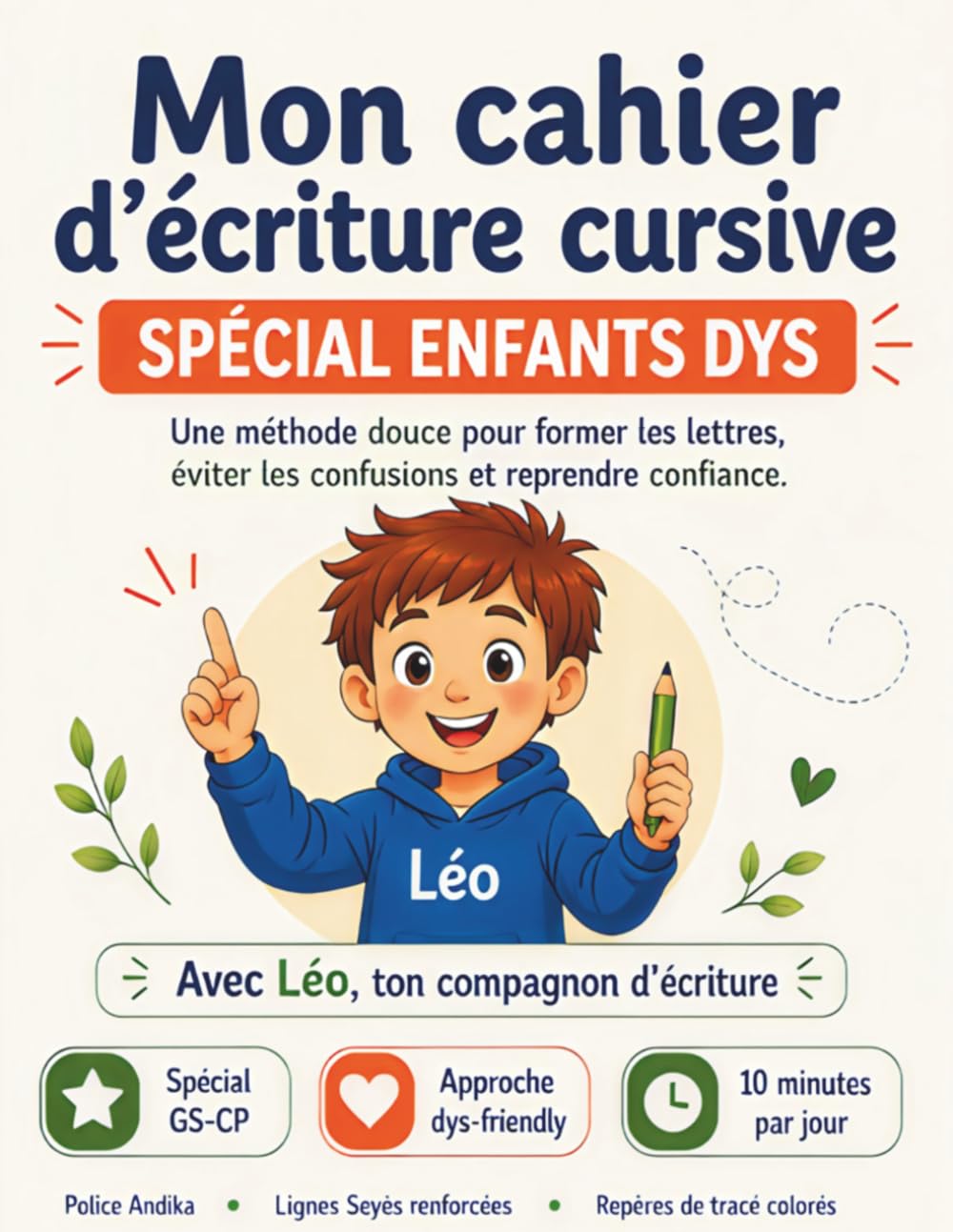 Mon cahier d'écriture cursive: Spécial enfants dys (dysgraphie, dyspraxie, TDAH) — Méthode pas à pas — GS · CP · CE1