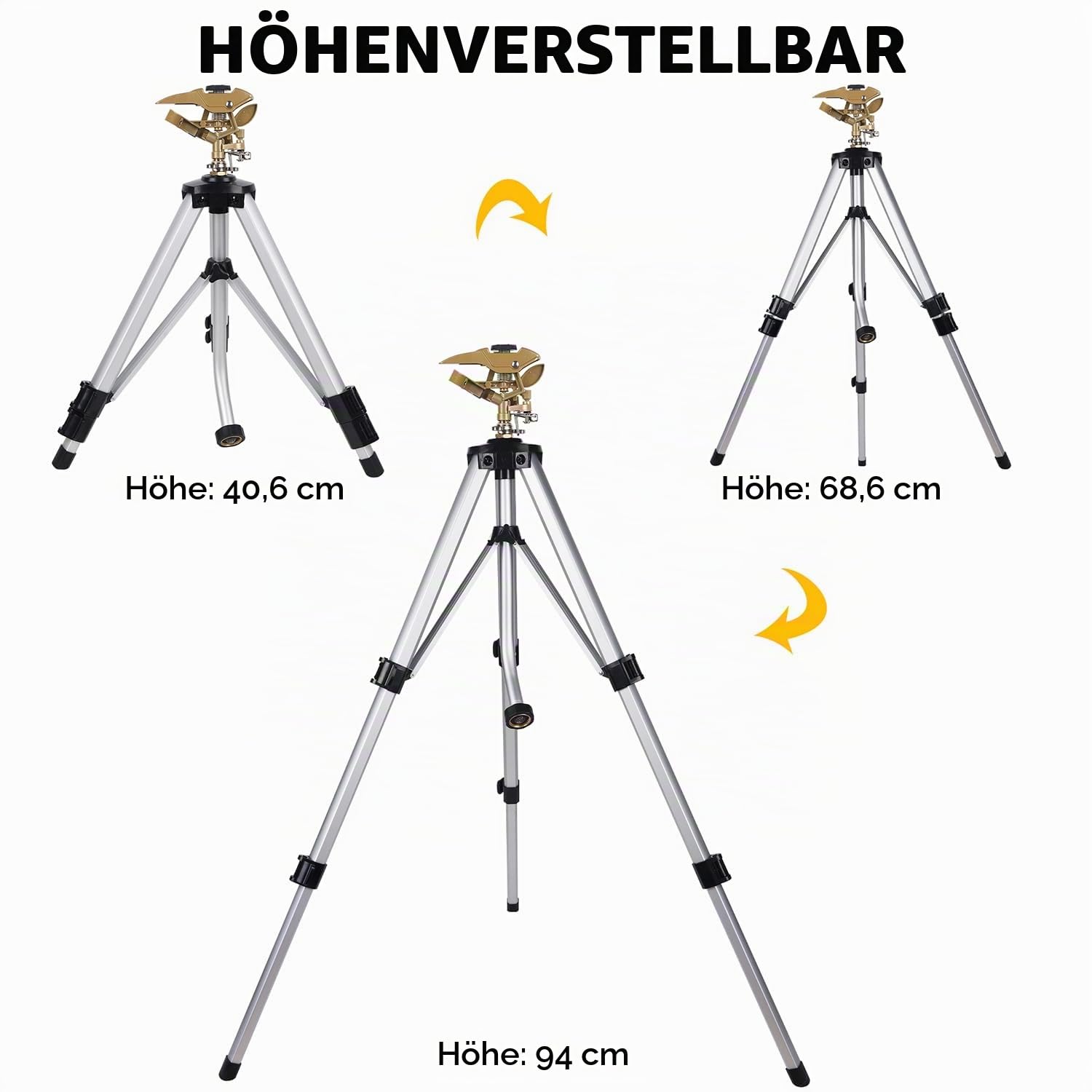 Biswing Robuster Schlagregnerkopf auf Stativbasis, hohe Metall-Rasensprinkler für Hof, Rasen, Garten, Teleskop-Sprinkler mit 3/4-Zoll-Anschluss, 360-Grad-Großflächenbewässerung, 1 Packung