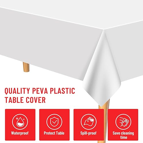Miniatura 3 de PLULON Juego de 12 manteles de plástico y camino de mesa de satén, color blanco, rectangular, camino de mesa rojo para boda, cumpleaños, Navidad,