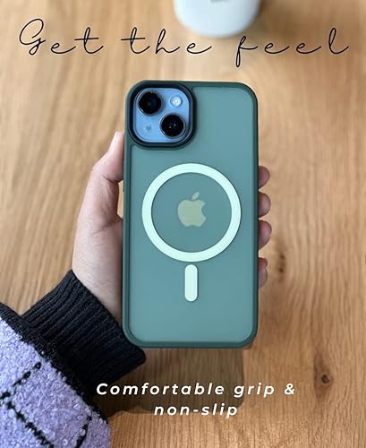 Miniatura 6 de Funda para iPhone 14 de 6.1 pulgadas, fuerte magnética para iPhone 14, verde militar, compatible con MagSafe, protección contra caídas de grado