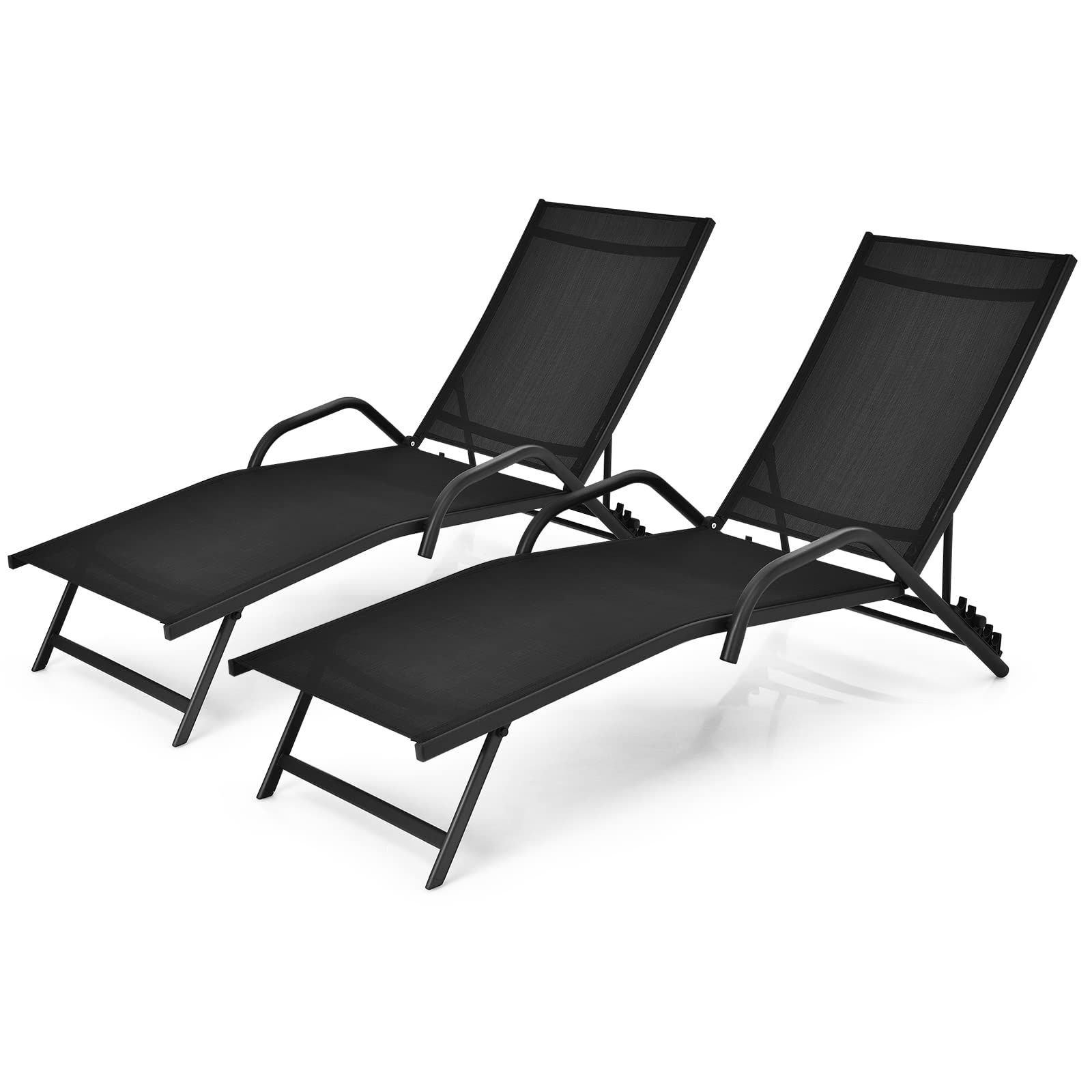 GIANTEX Set da 2 Lettini da Giardino Ergonomici, Schienale Regolabile in 5 Posizioni, Telaio in Ferro, Portata massima 160 kg, 184,5 x 62 x 71 cm