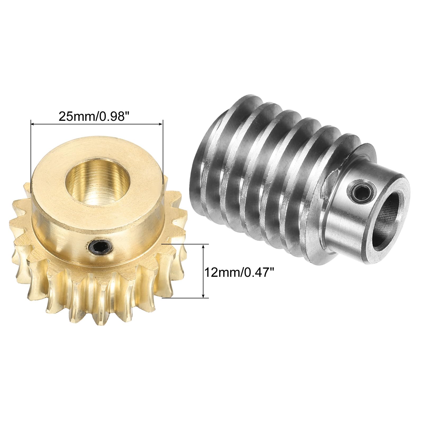 QUARKZMAN Set Ingranaggio A Vite Senza Fine 20T Modulo 1.5 Rapporto Di Riduzione 20:1 Rotazione Destra Scatola Ingranaggi (Ingranaggio Ottone-Foro 12mm, Asta Acciaio #45 Foro 12mm)
