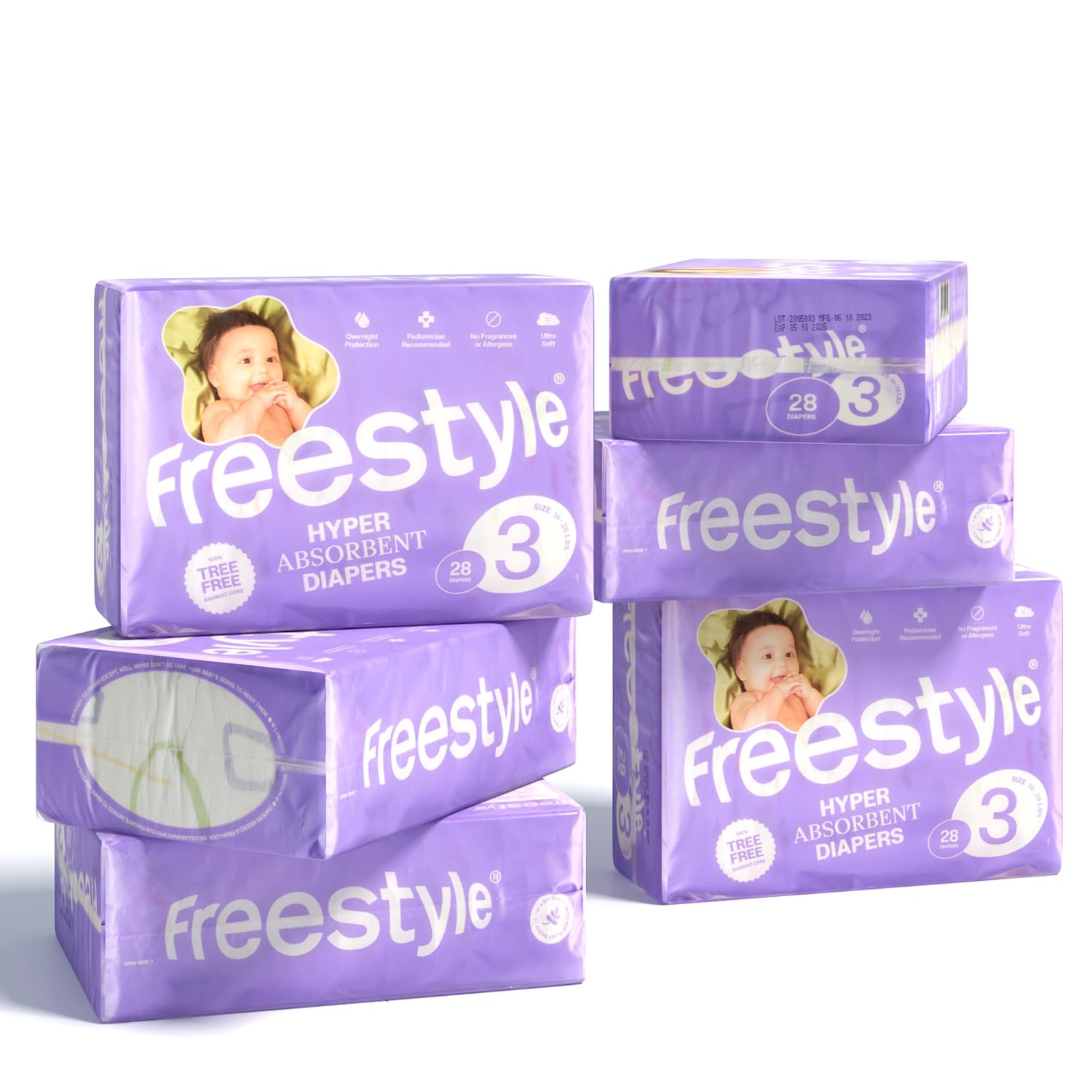 Freestyle Diapers – (Size 3) Hyper Absorbent & Non-Toxic – Disposable Diapers for Sensitive Skin – Ultra Soft Diapers (16-28 lbs) – 168 Count