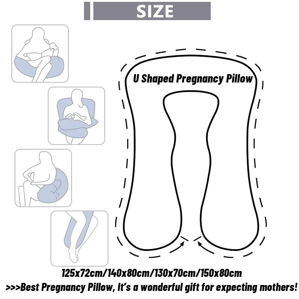 FANSU Coussin de Grossesse en Forme de U, Confort Coussin d'allaitement Doux Oreiller de Grossesse pour Maintenir Hanches, Votre Dos, Jambes et Ventre (150x80cm,Bleu-Gris)