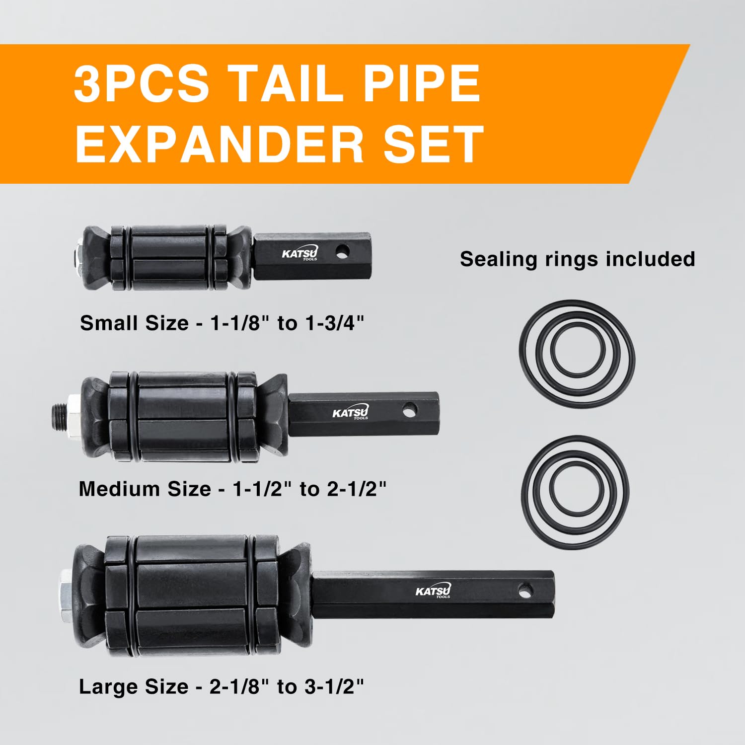 KATSU Tools Coffret 3 pcs élargisseur de tuyau d’échappement – acier forgé, kit universel pour systèmes échappement, silencieux, camions et véhicules
