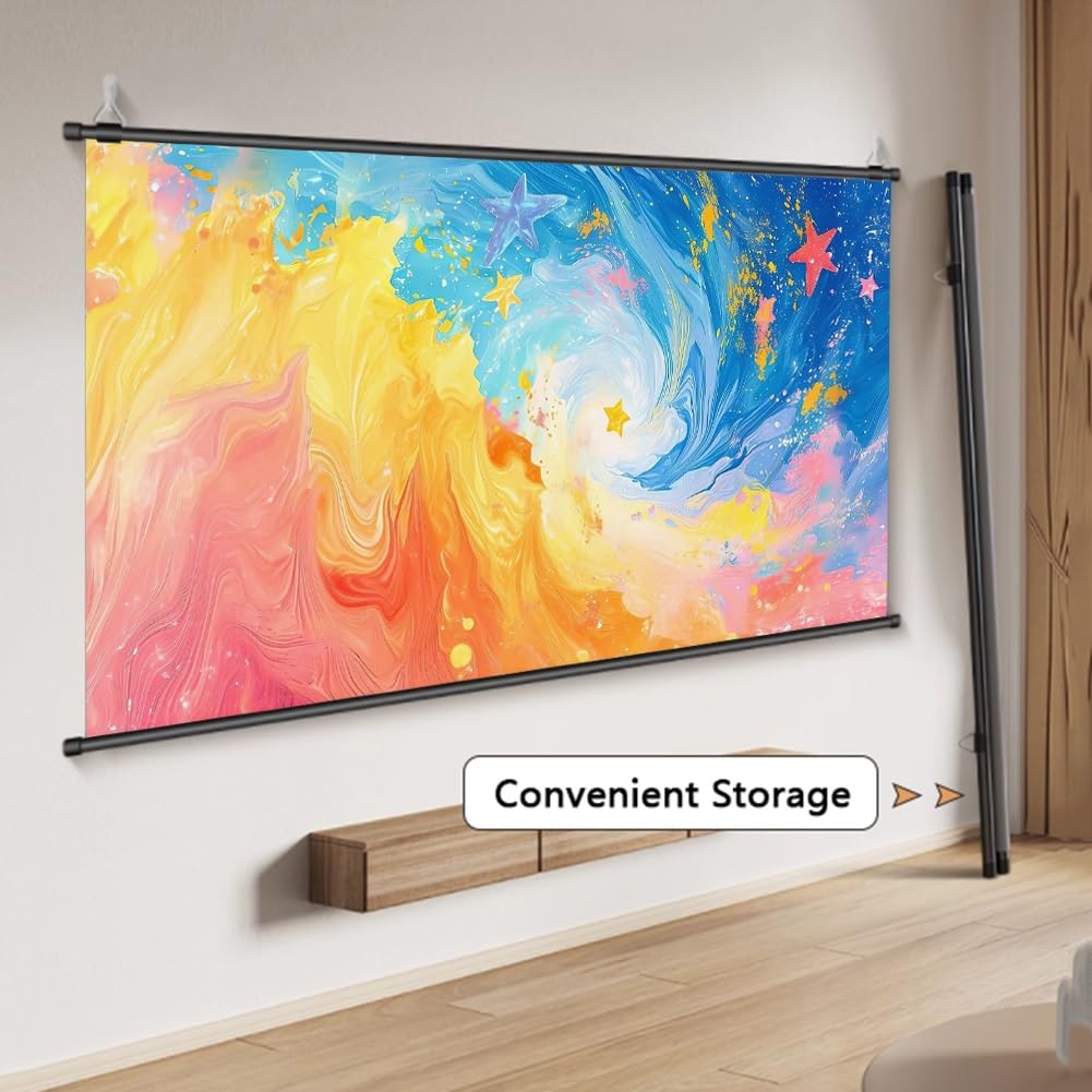 KAMUNING 124-inch Projector Screen, 4k 16:9 Anti-Crease Portable Washable Projector Backing Black Absorbs Light Movies Screens for Home Theater Backyard Indoor and Outdoor Camping