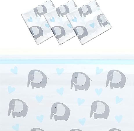 amazon com 3 pack blue elephant tablecloth for boy baby shower decorations plastic table cover for gender reveal party 54 x 108 in toys games