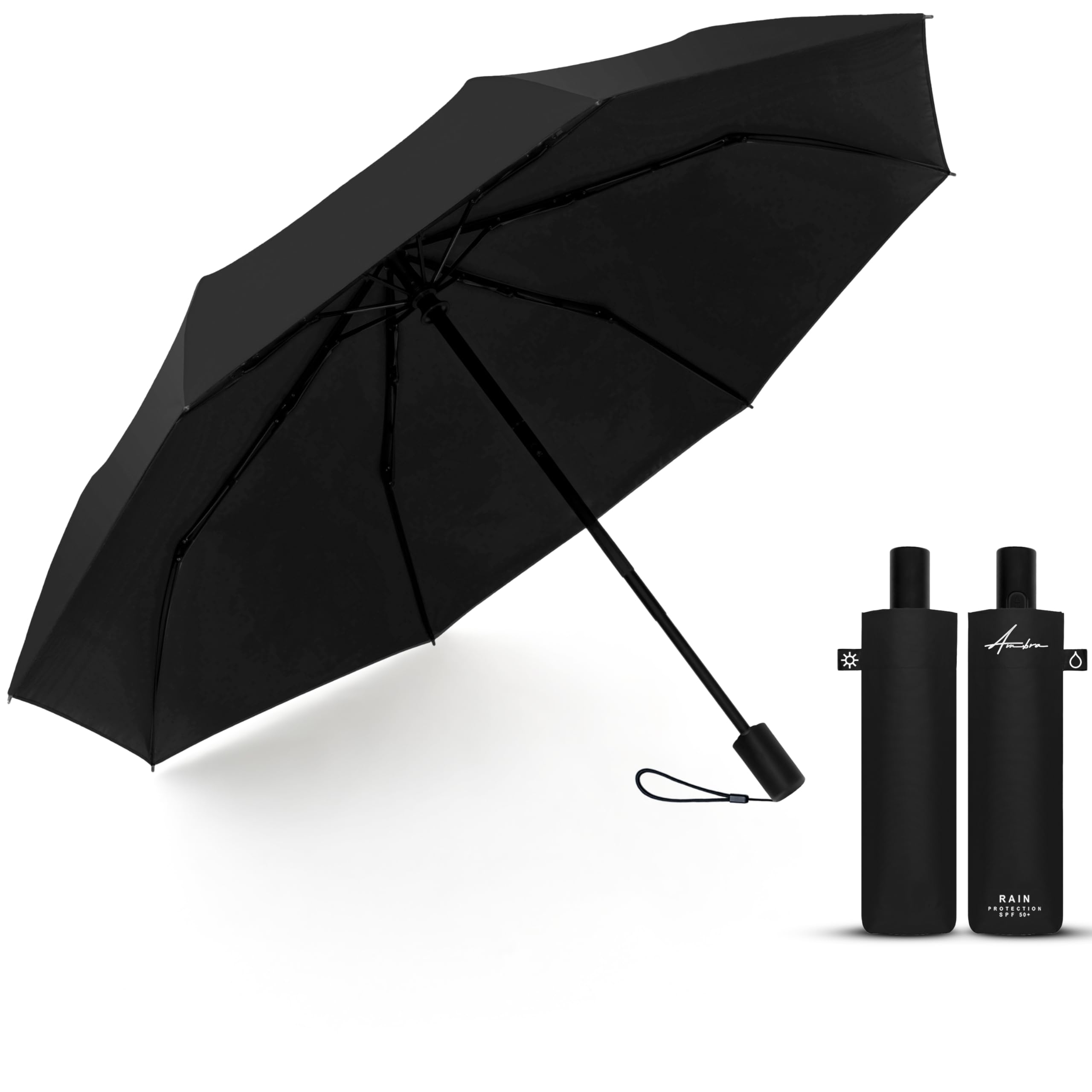 Ambra UV: ombrello automatico con protezione UV. Ombrello tascabile antivento per pioggia e sole.