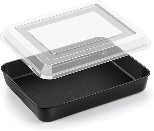 TeamFar Molde para hornear pequeño con tapa, sartén rectangular antiadherente para lasaña de brownie con núcleo de acero inoxidable, para horno y