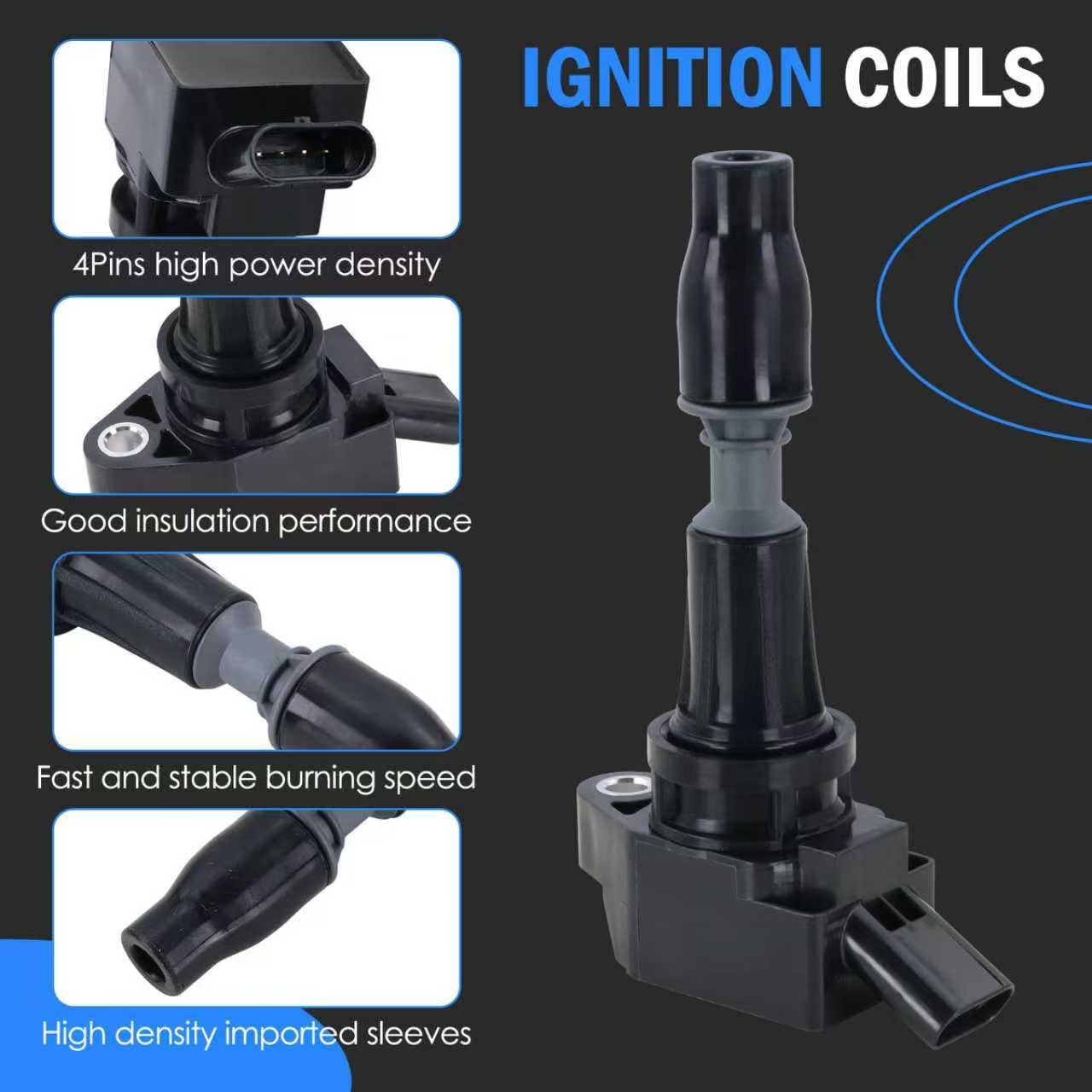 Set of 4 Ignition Coil Packs & Iridium Spark Plugs Compatible with Hyundai Sonata Tucson Santa Fe Sport 2.0L 2.4L, Compatible with Kia Sorento Sportage Optima Sorento 2.0L 2.4L, Replaces # UF764 93175