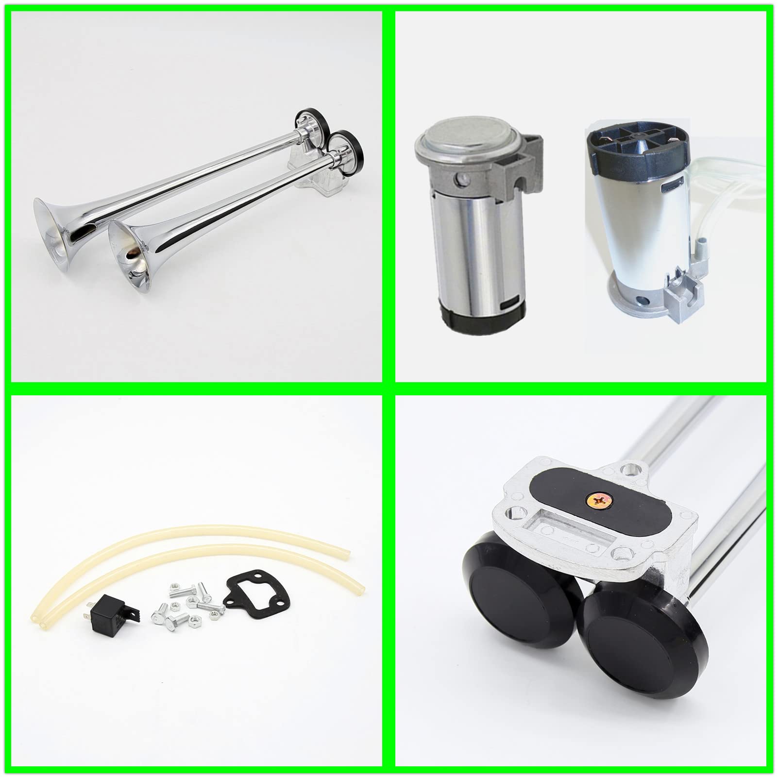 Clacson per auto Tromba ad aria Argento 165DB Horn Tromba per camion Tromba tono alto e tono basso Tromba a doppio tubo Zinco cromato Due pompe d'aria Altoparlante per 12V barca yacht RV ecc