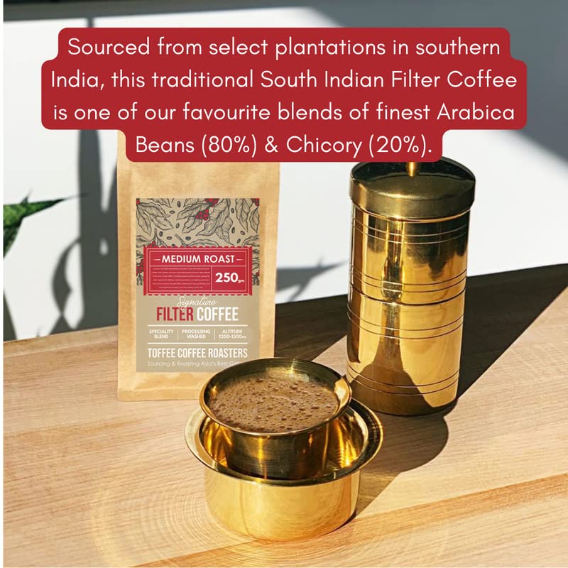 Image of Toffee Coffee Roasters | South Indian Traditional Filter Coffee Bag | Medium Dark Roast Grounded Coffee | Blend Of 70% Arabica And 30% Chicory | Freshly Roasted Coffee- 250 Gms