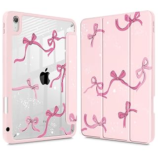 Tuiklol Case for iPad 11 inch (A16 Chip) 2025 Generation 11th / iPad 10.9 inch 2022 10th Gen, Buit in Pencil Holder with Shockproof Cover Clear Transparent Back Shell Auto Wake/Sleep, Bow-Pink - Amazon product rated Grade A