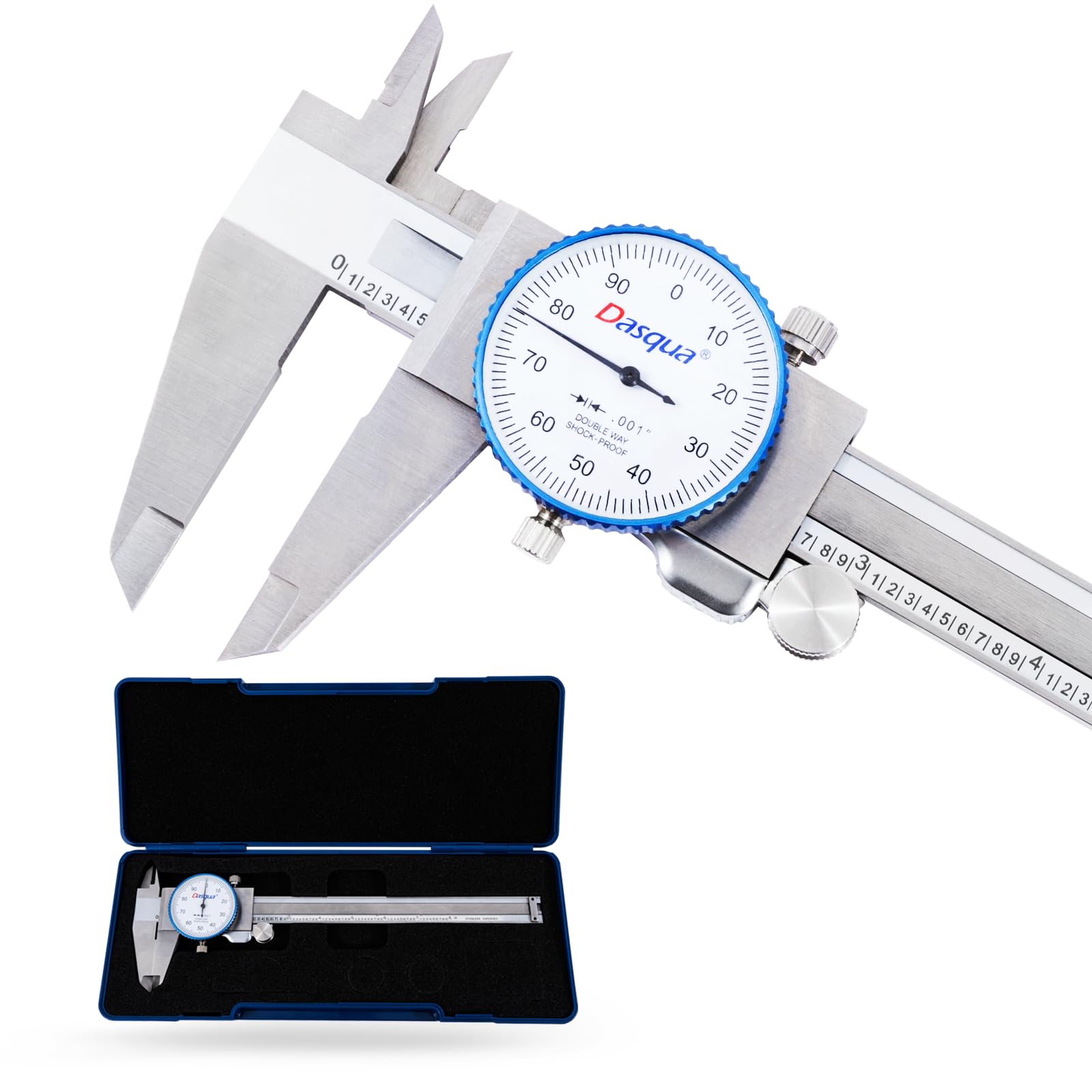 Dasqua Double Shock-Proof Dial Caliper Pro Monoblock High Precision with 0-8" Range,Accuracy of ±0.001'',1332-4115-A