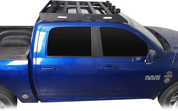 Ram 1500 rack basket Roof Cargo Rack Black Steel 330 lb Carrying Capacity w/LED Ligthts Compatible with 2009-2018 Dodge Ram 1500 & 2019-2024 Ram 1500 Classic Models