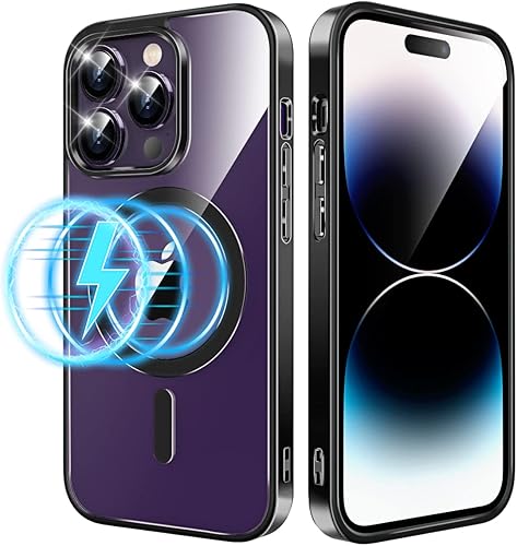 Ruayia Funda magnética para iPhone 14 Pro Max transparente con MagSafe caída de grado militar no amarillea a prueba de golpes delgada transparente