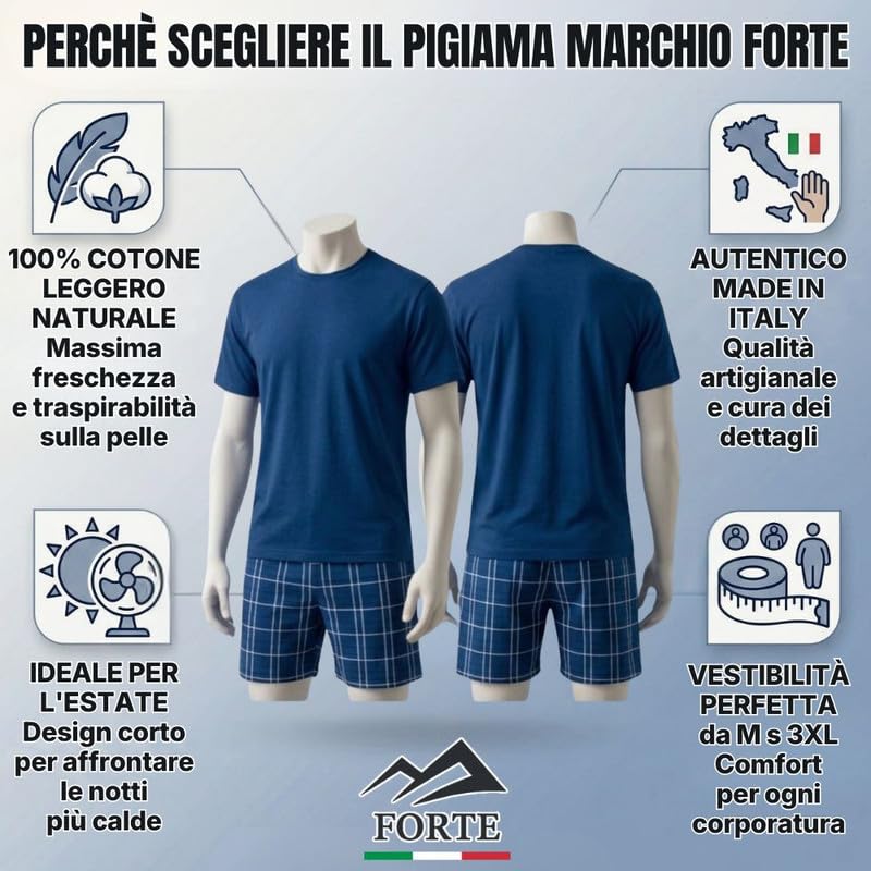 Generico Pigiama Uomo Cotone Leggero Corto, Manica Corta e Pantaloncini (100% Cotone) Pigiama Uomo Estivo Disponibile dalla M alla 3XL - Pigiami 100% Made in Italy