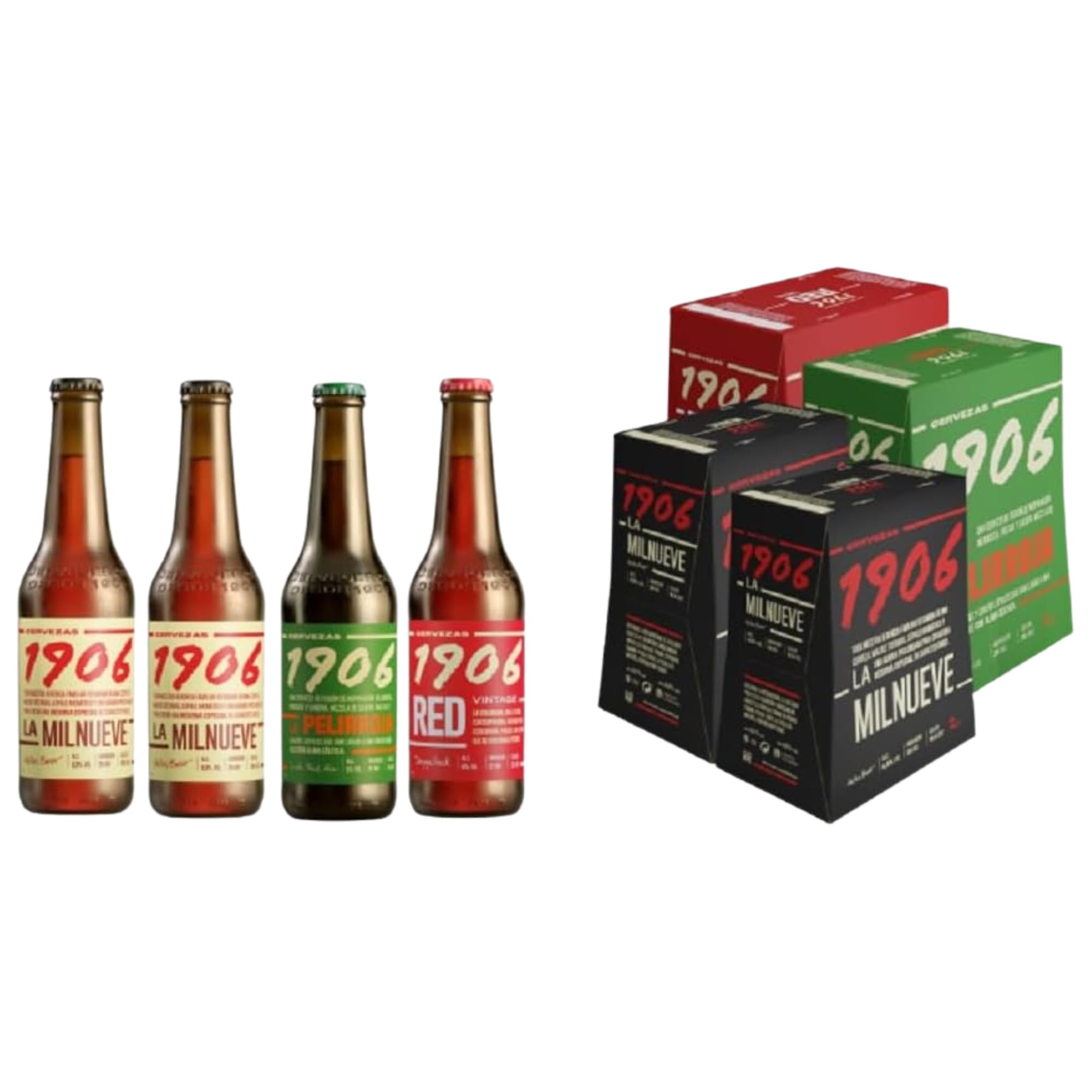 1906 Familia Cervezas - Pack Combinado de 24 Botellas x 33 cl, 2 Pack de 1906 Reserva Especial, 1 Pack de 1906 Red Vintage, 1 Pack de 1906 Galician Irish Red