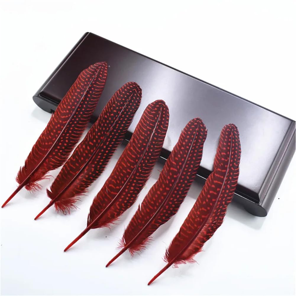 Natural Pheasant Feathers, Natural Spotted Pearl Chicken Pheasant Craft Feathers 5-7 inch Multicolor 100pcs(Red)