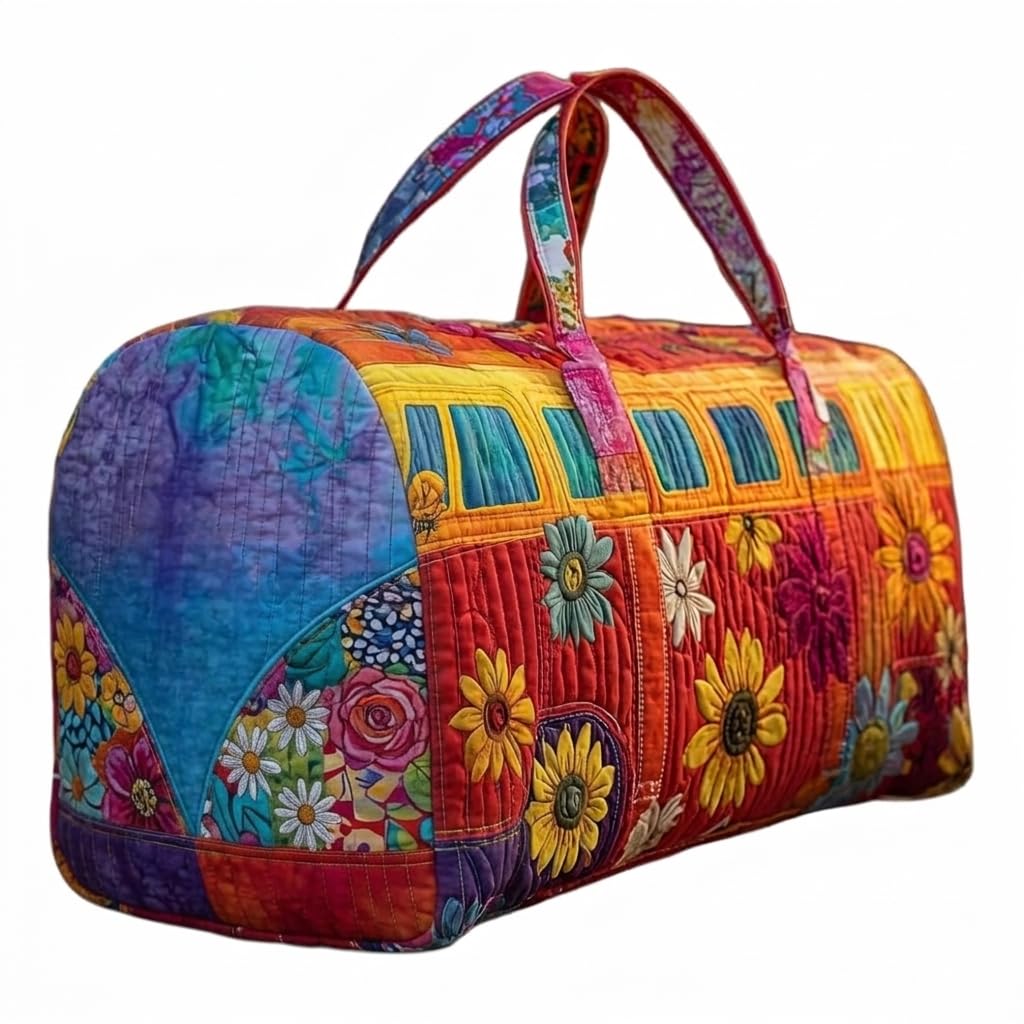 Gesteppte Reisetasche im Van-Stil, Boho-Tasche, Vintage-Reisetasche mit Blumenmuster für Wochenendausflüge, großes Fassungsvermögen, leichte Sporttasche für Damen und Herren 45 * 25 * 20cm