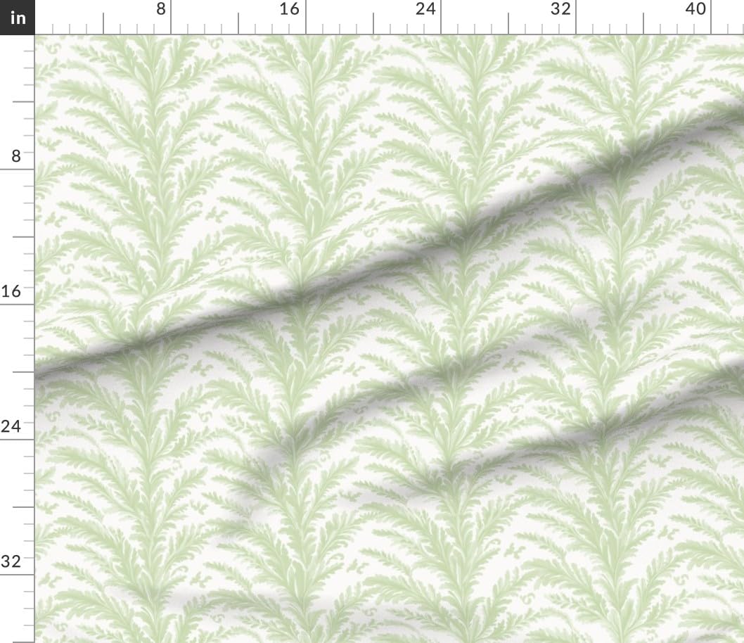 Spoonflower Fabric - Green Floral Stripes Botanical Victorian Fronds Vintage Baroque Printed on Petal Cotton Fabric Fat Quarter - Sewing Quilting Apparel Crafts Decor