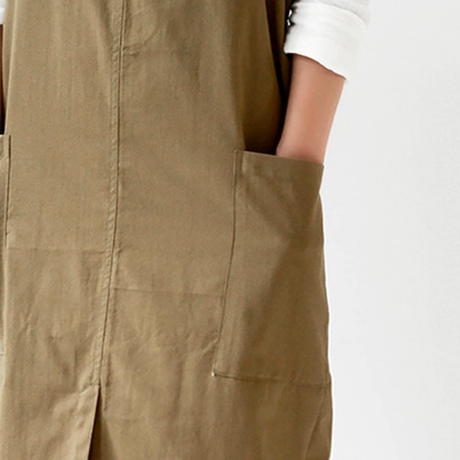 Impermeable Delantal De Algodón Pierna Dividida con Bolsillos Japón Estilo Delantales Cocina Pintura Horneando Trajes De Trabajo para Mujeres Cocinar Y Jardineria Green,One Size