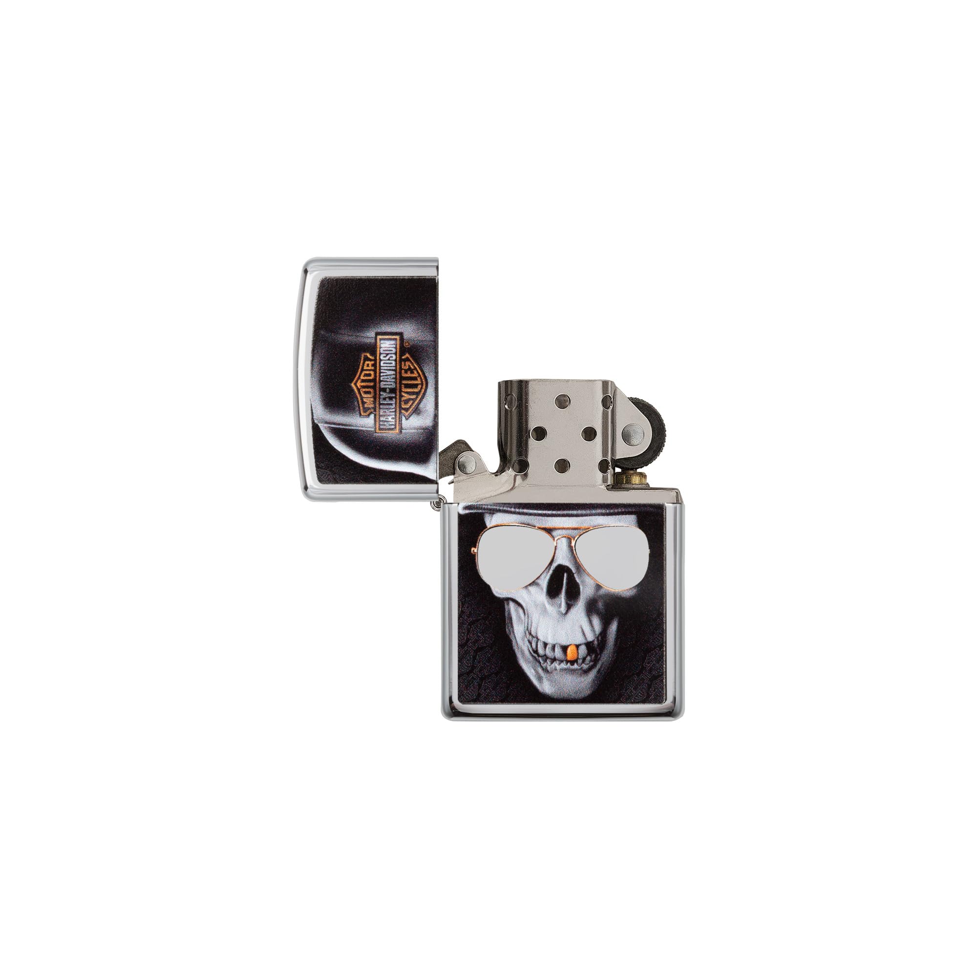 Zippo Unisex czaszka HD - helikm, okulary przeciwsłoneczne i złote narzędzie wiatroodporne zapalniczka, chrom, regularna