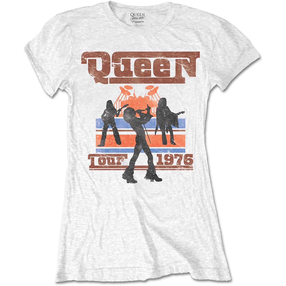 Rock Off Officially Licensed Products Men's White Ladies Queen 1976 Tour Silhouettes Official Tee T-Shirt Wo Girls (Small)