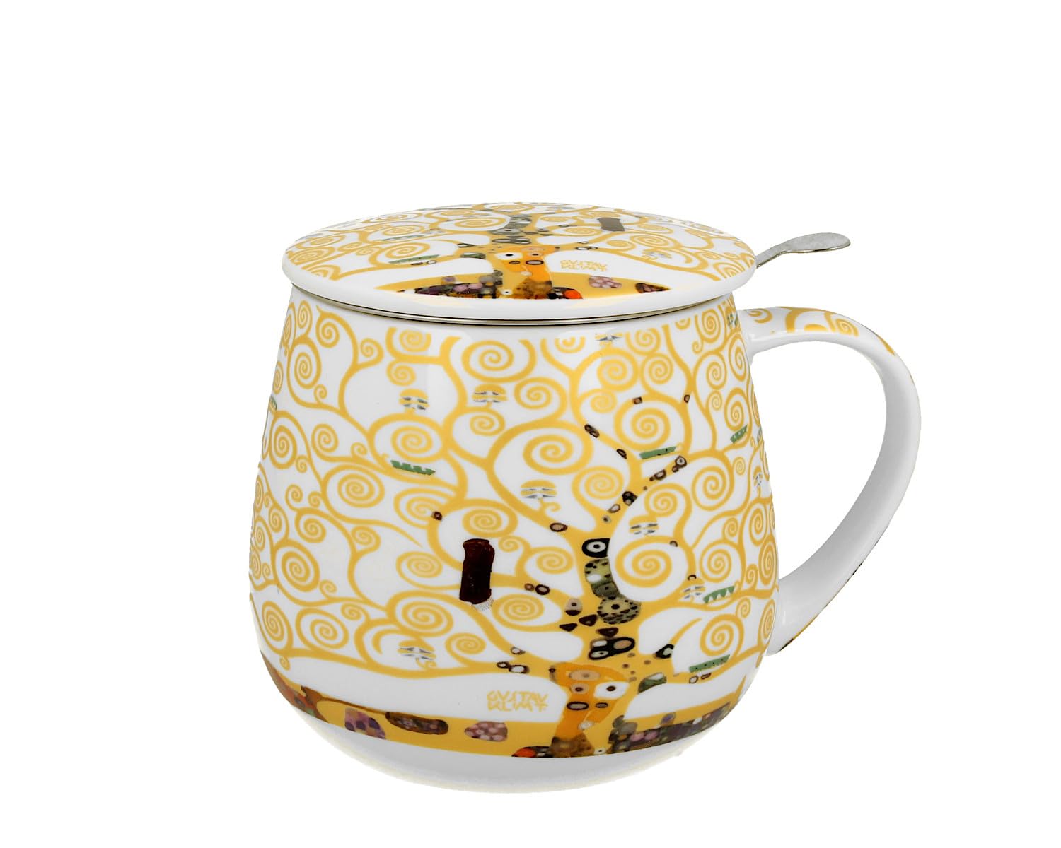 DUO ART GALLERY Becher 430 ml mit Teesieb Tree of Life Ecru inspired by Gustav Klimt