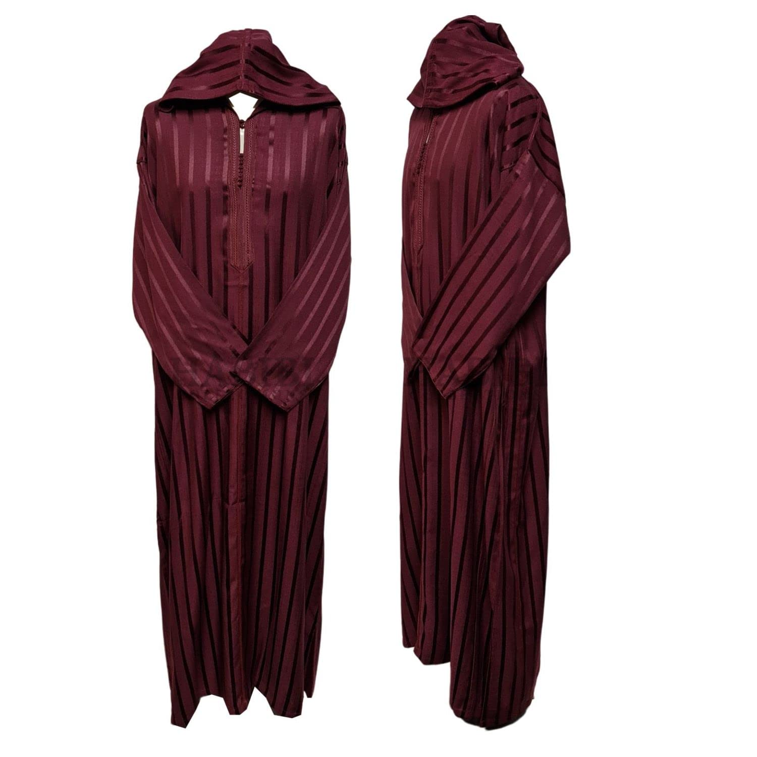 GenericSize 52 Men Moroccan hooded long sleeves cotton thobes. Maroon striped jubba.djelleba.dishdash