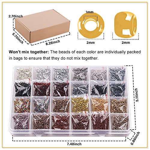 Yholin Glass Seed Beads Started Kit,19200pcs 2mm 12/0 Small Craft Beads with Jump Rings,Charms,Spacer Beads,Beading Needle,Tweezers,Scissors and Elastic String for DIY Bracelet Jewelry Making Supplies - Thumbnail 6