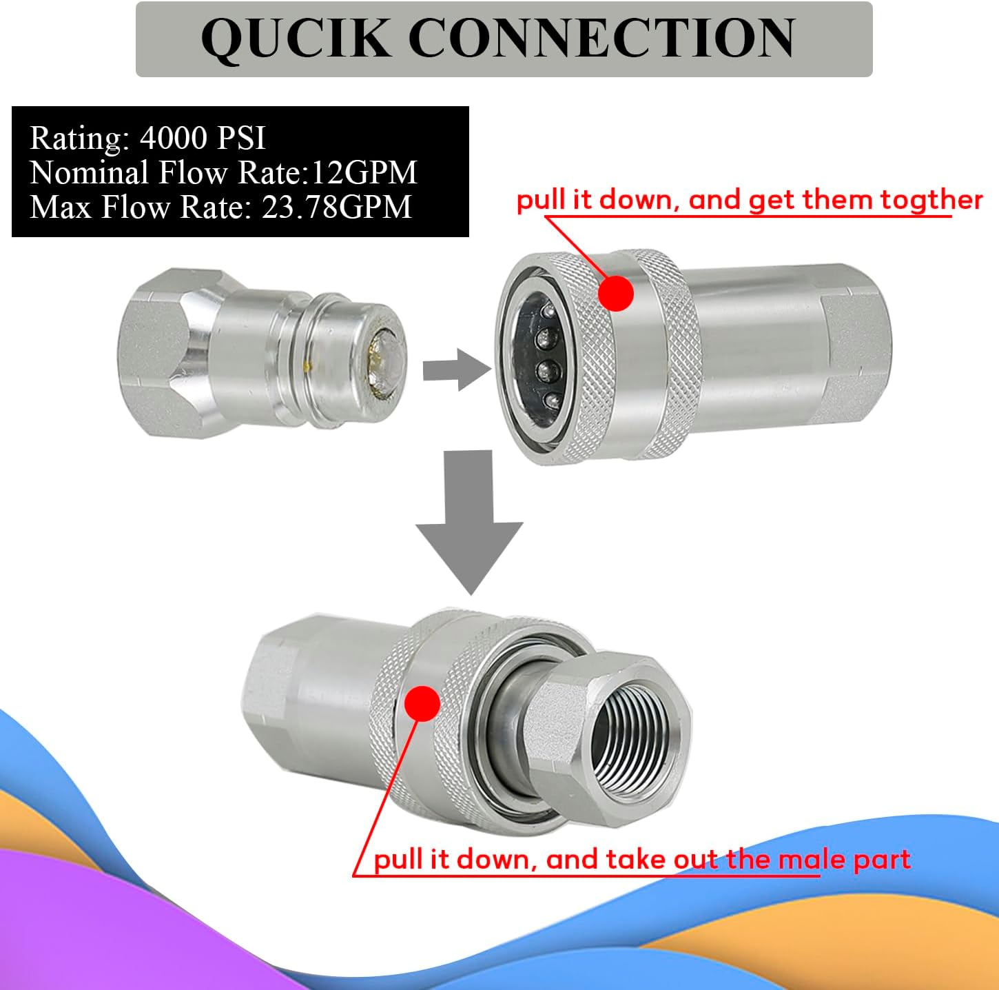 2 Sets 1/2" NPT Ball Pioneer Style Hydraulic Quick Couplers Connectors Fittings for Tractors(ISO 5675)
