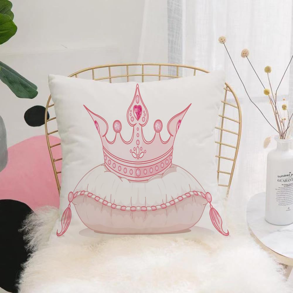 HYOSXW Cushion Cover,Throw Pillow Case Home Decorative for Living Room Bedroom Sofa Chair 16X16 Inch,Adorable crown on the pillow，pink fantasy decoration,Pillowcase 40X40cm