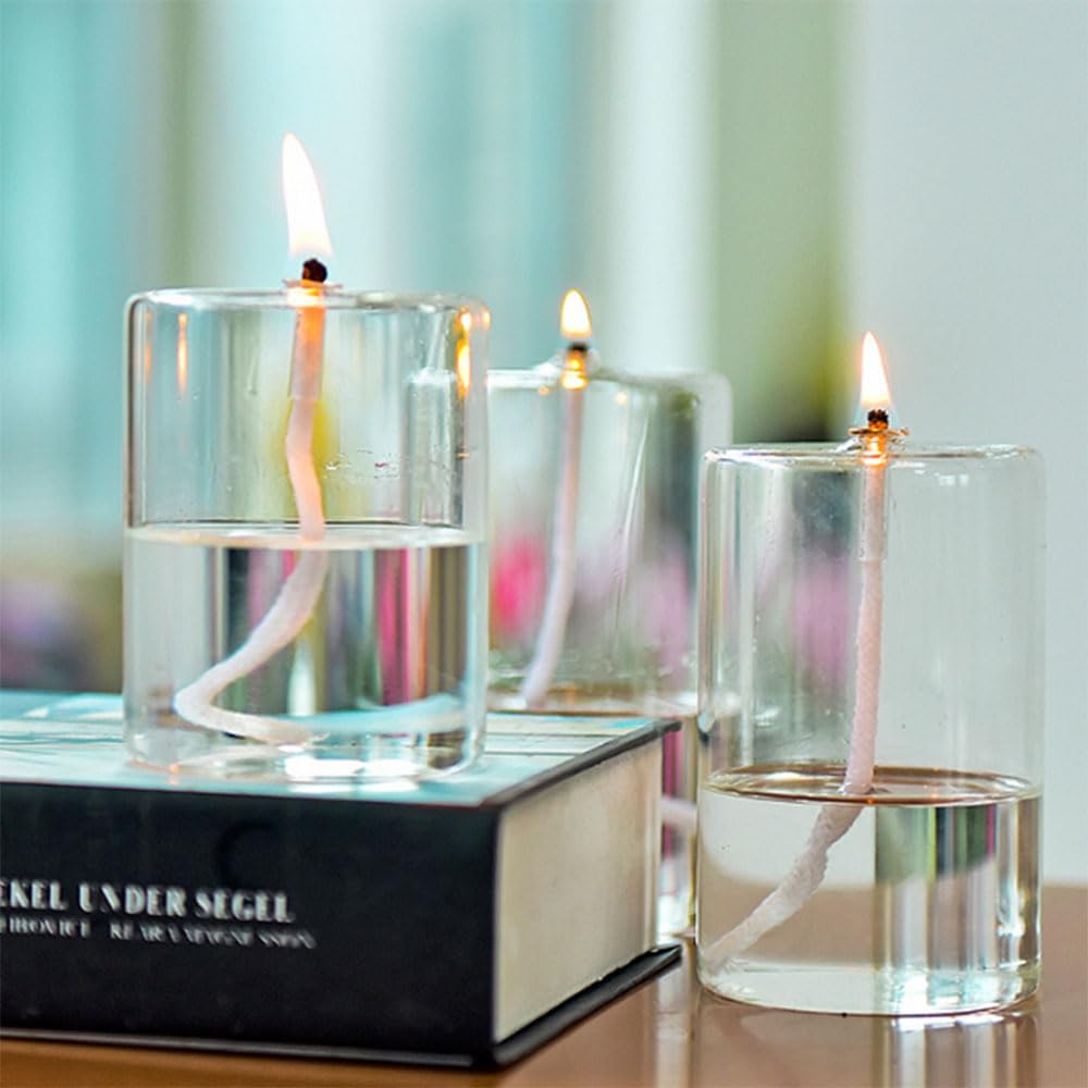 DLSixYi Lampada a Olio Moderna Luce Notturna in Vetro Trasparente Lanterna candeliere Creativa per Illuminazione di Emergenza Domestica per Interni Lampada a Cherosene Lampada al Burro Senza Fumo per
