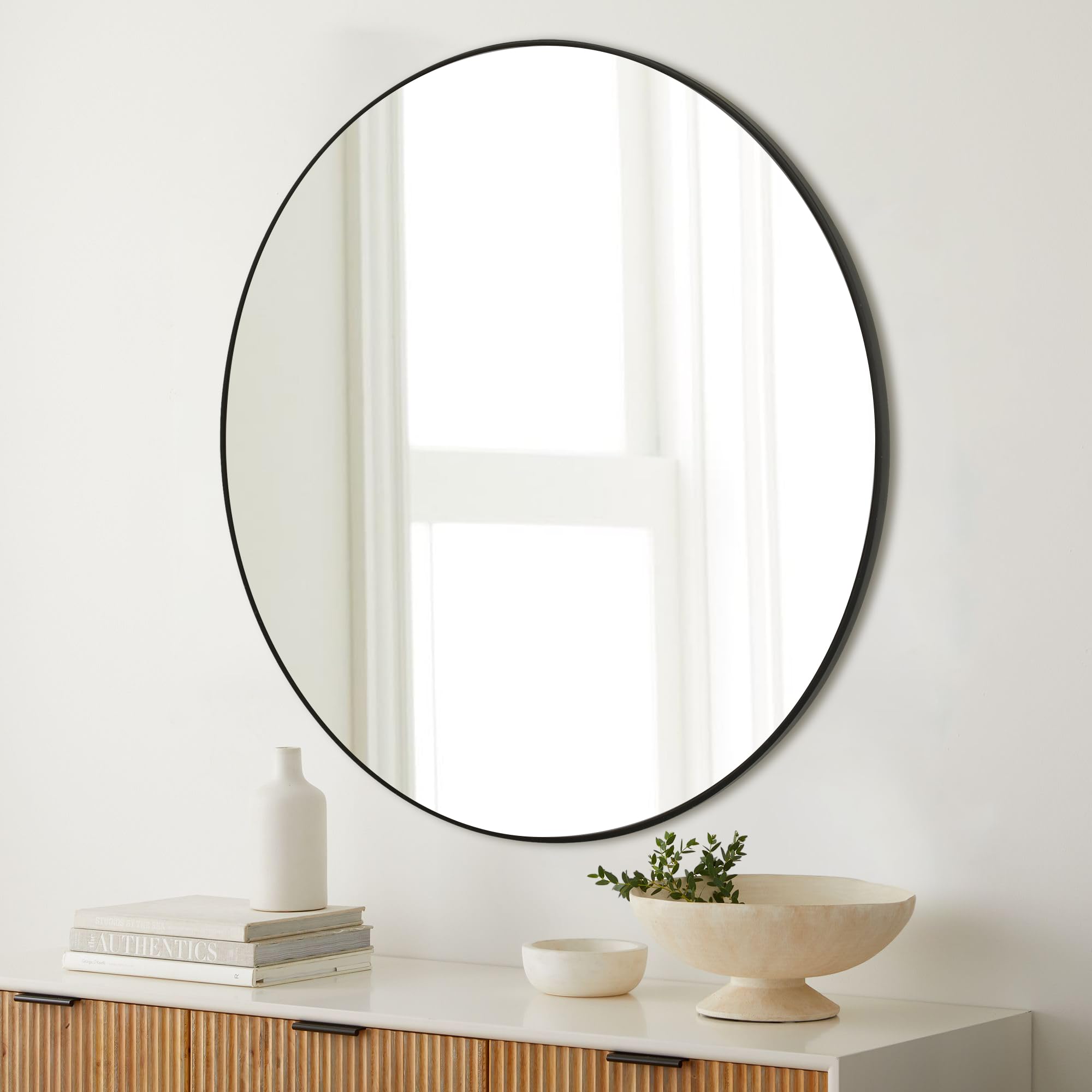 WIOWUR Black Round Mirror 30 Inch,Circle Bathroom Vanity Mirror for Wall,Hanging Modern Tempered Glass Mirror for Entryway or Living Room (30 Inch, Black)
