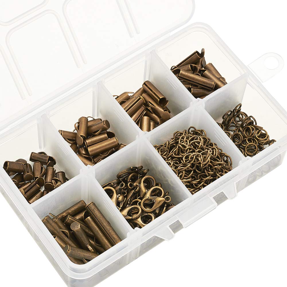300pcs Jewelry Making Kit - Antique Bronze Tube Crimp Ends With Lobster Claw Clasps & Chains