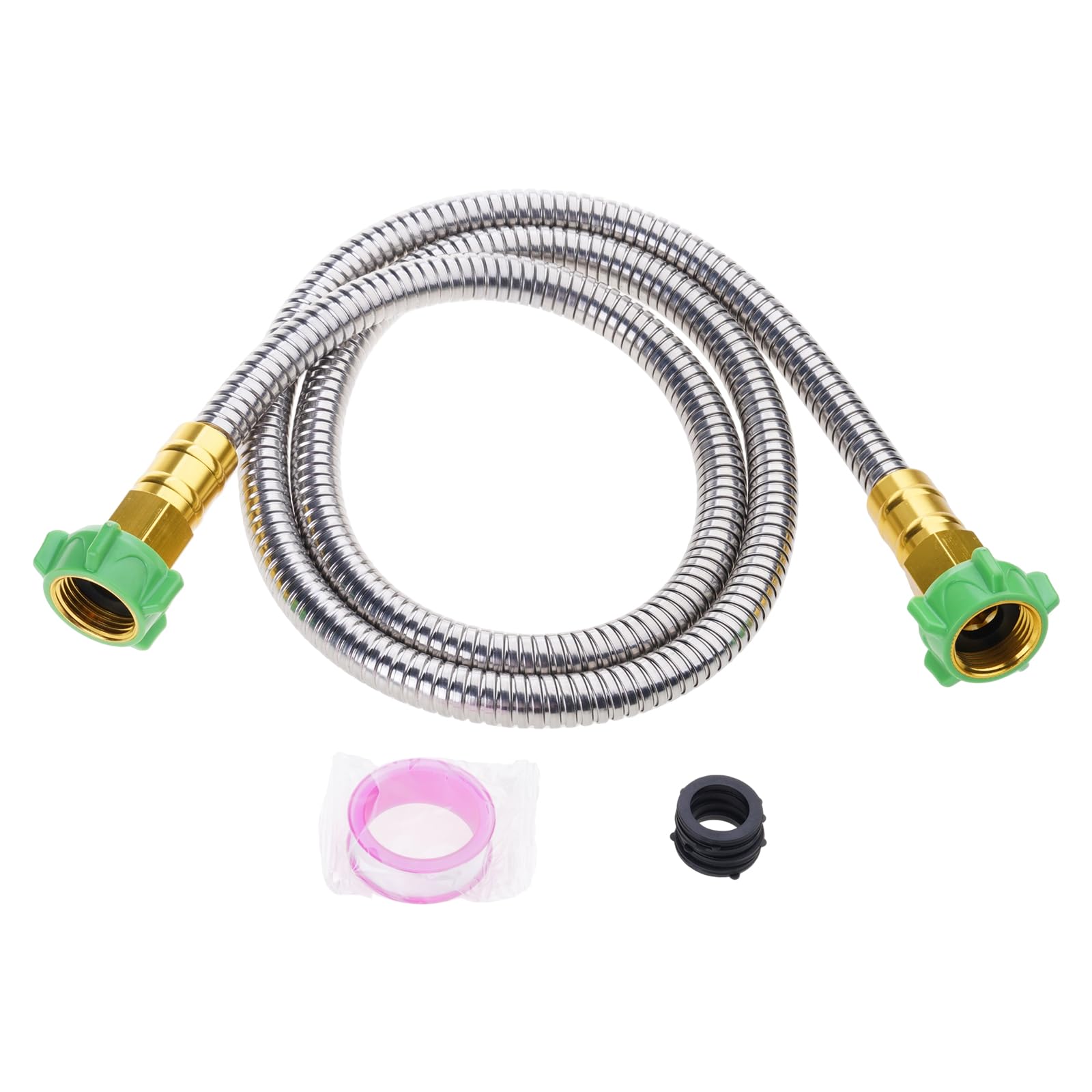 Stainless Steel Leader Hose 5ft with Female-Male Connector, Leakproof Flexible Garden Hose Extender Replacement Leakproof Outdoor Flexible Water
