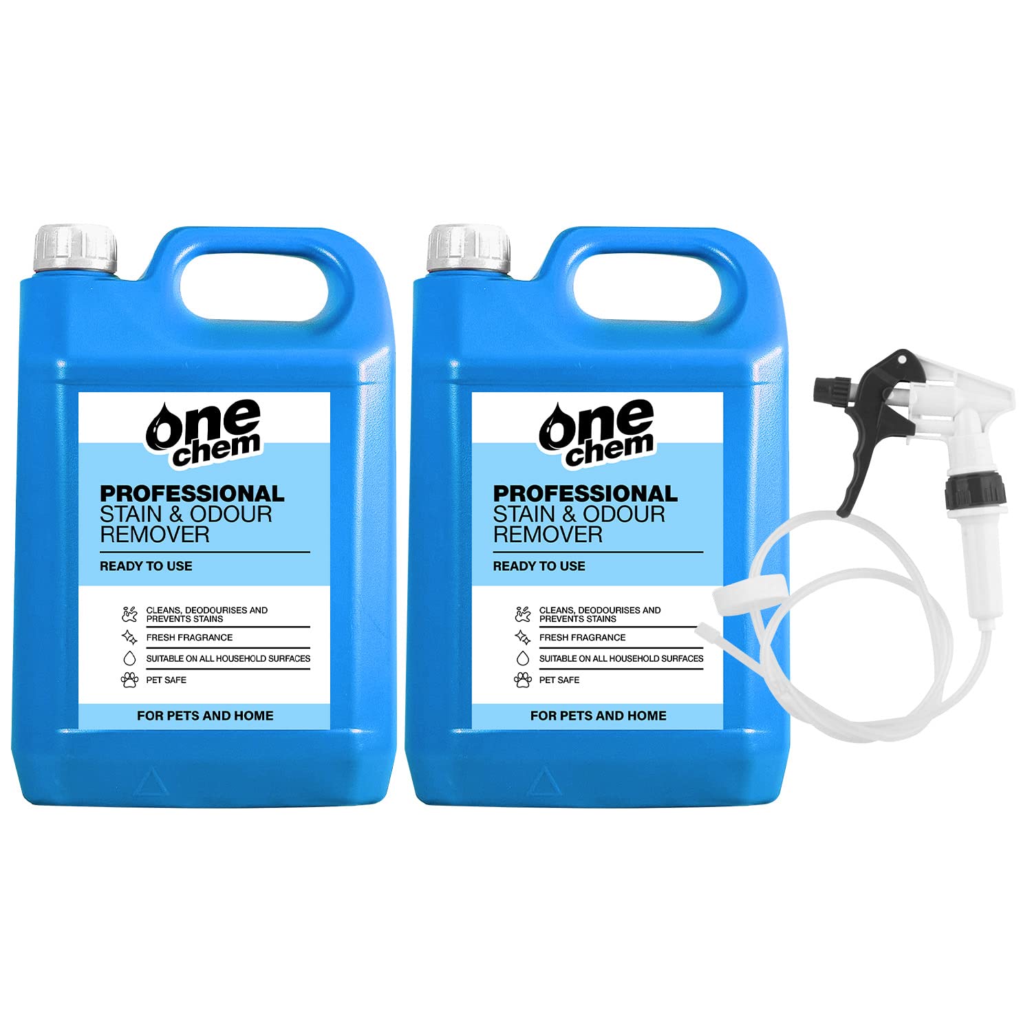 One Chem Pet Stain & Odour Remover 2 x 5L Plus Long Hose Trigger- Completely Eliminates Traces of Urine In Any Household Area