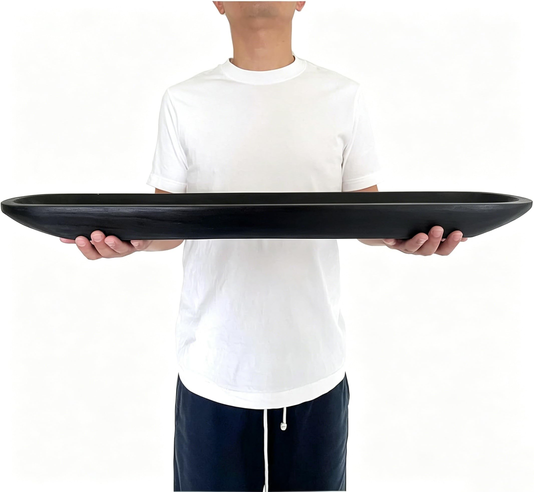 Wooden Dough Bowl Decor, Vintage Wooden Bowl Hand Carved Home Decor for Dining Table Center, Living Room, Kitchen Decor. (30inch Black)